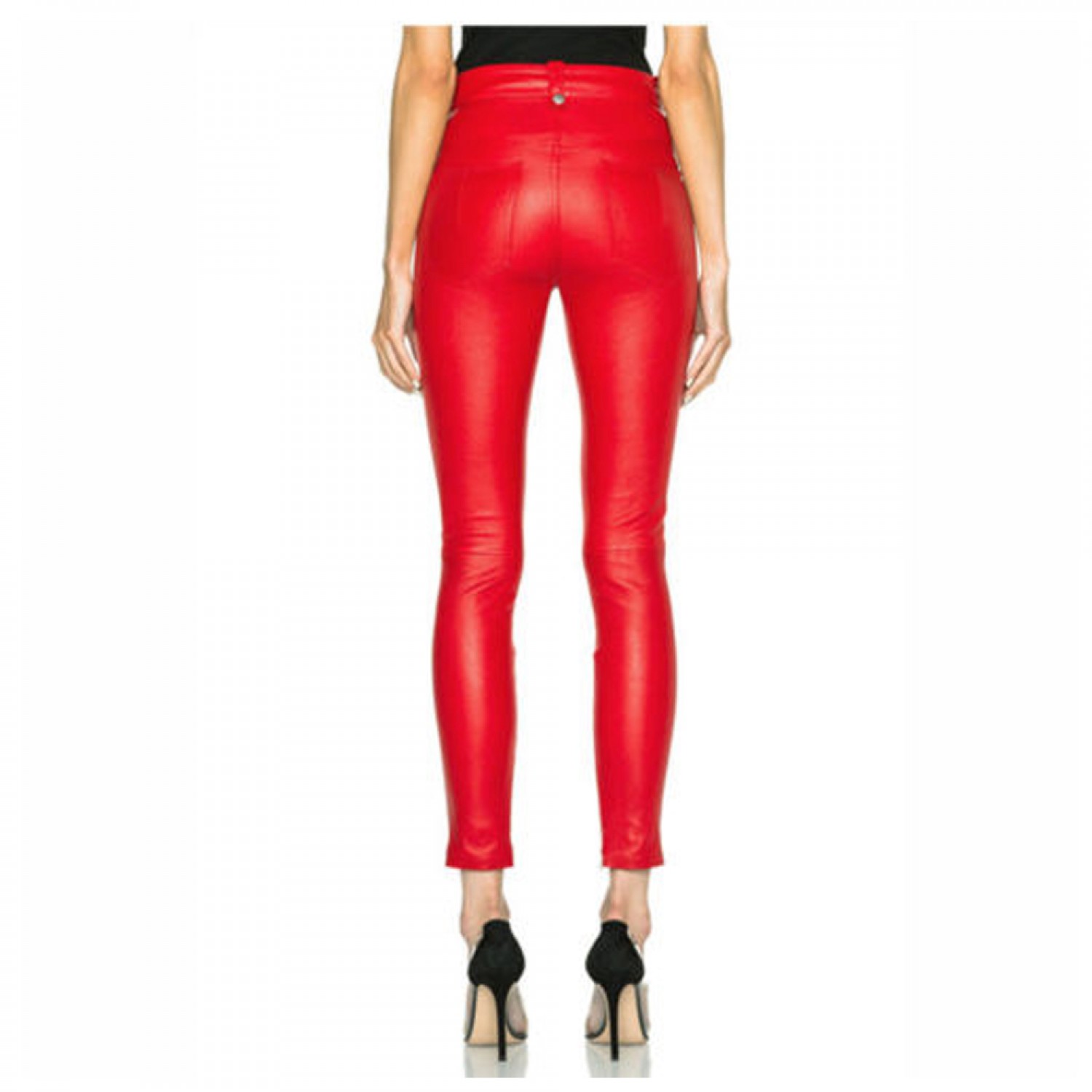 Women’s Hot Red Punk PU Leather Pants | Gothic Pencil Trousers